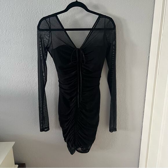 Cinq À Sept Grant Black Ruched Mesh Mini Dress - Picture 2 of 7